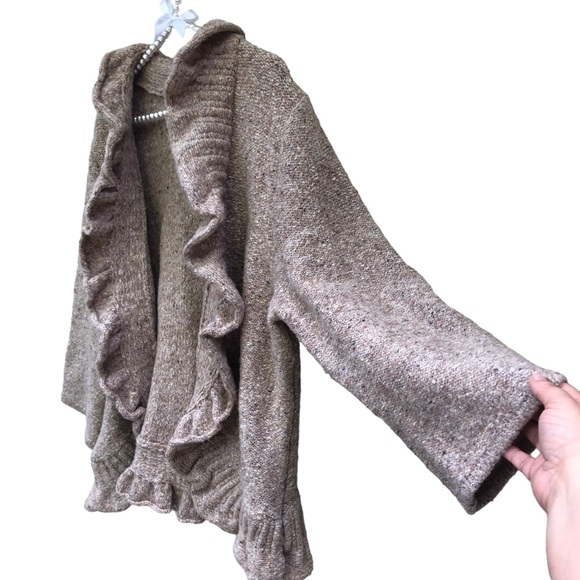 Ruby Rd Oatmeal Colored Ruffle Front Open Style Jacket size 1X - Picture 3 of 6